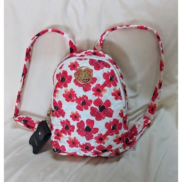 Nanette Lepore Backpack Purse Mini Washable Quilted Floral Poppy Print - Picture 1 of 9